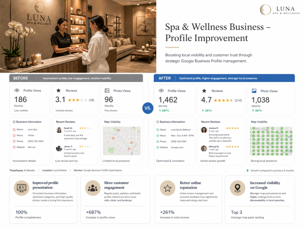 Spa and wellness business improving Google Maps presence