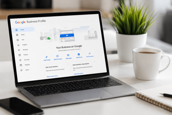 Modern workspace with Google Business Profile