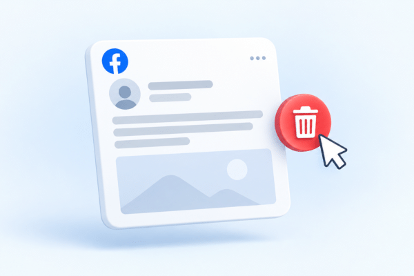 Illustration of a Facebook post with a delete icon